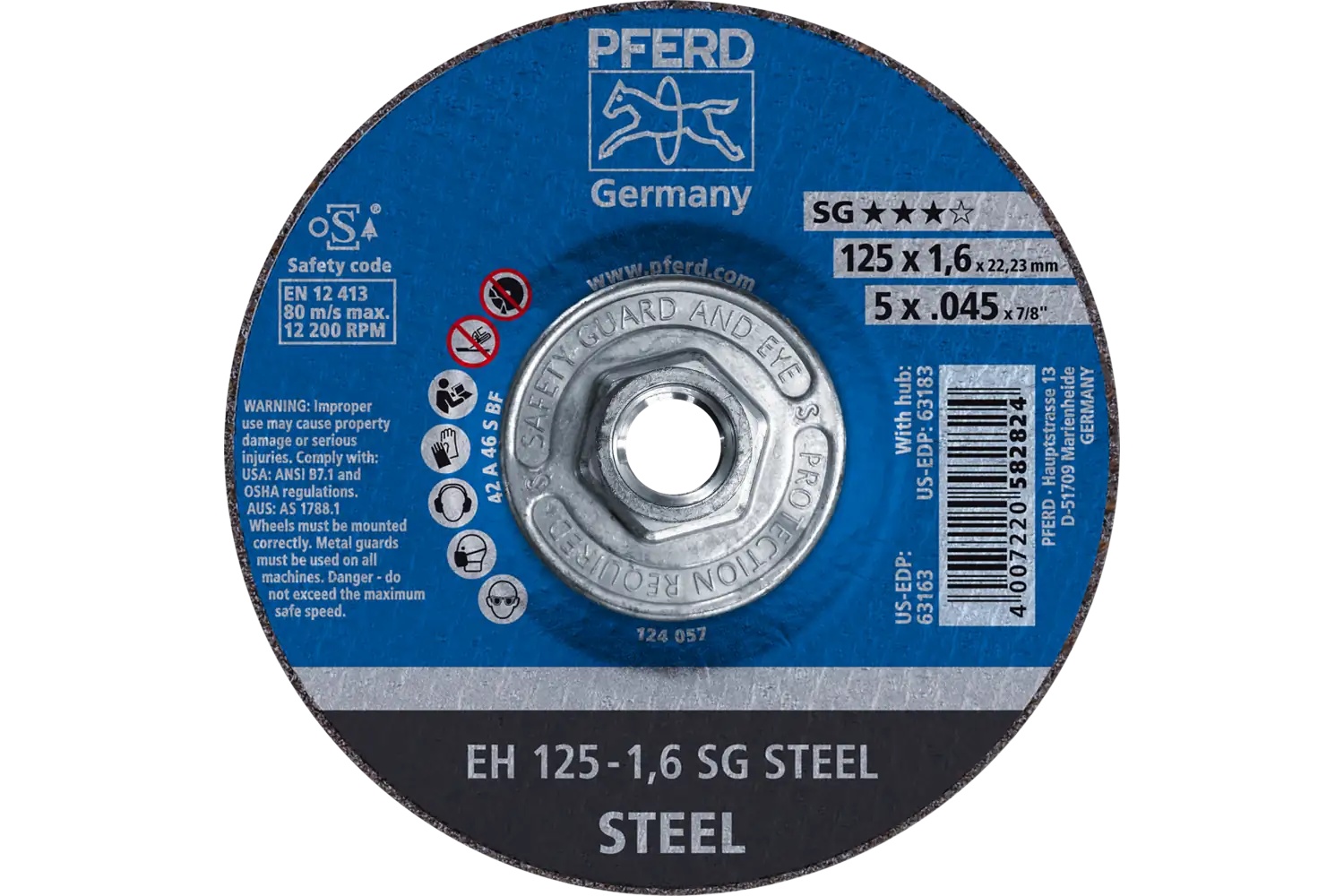 Picture of Pferd Cut-Off Wheel, 5" X .045 X 5/8-11, Sg Steel, T27, Aluminum Oxide
